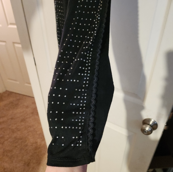 NEW VOCAL RHINESTONES W/ LACE ACCENT BLACK LEGGINGS S M L S9204 - Picture 3 of 5
